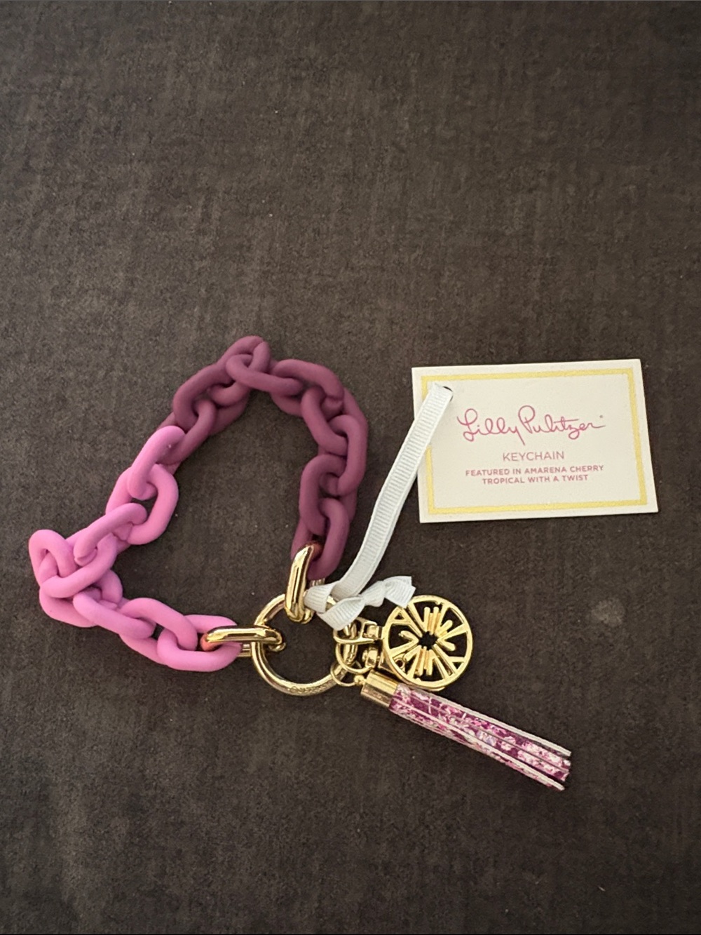 Lilly Pulitzer Pink Ombre Keychain with Gold Charms NWT Leatherette Tassel